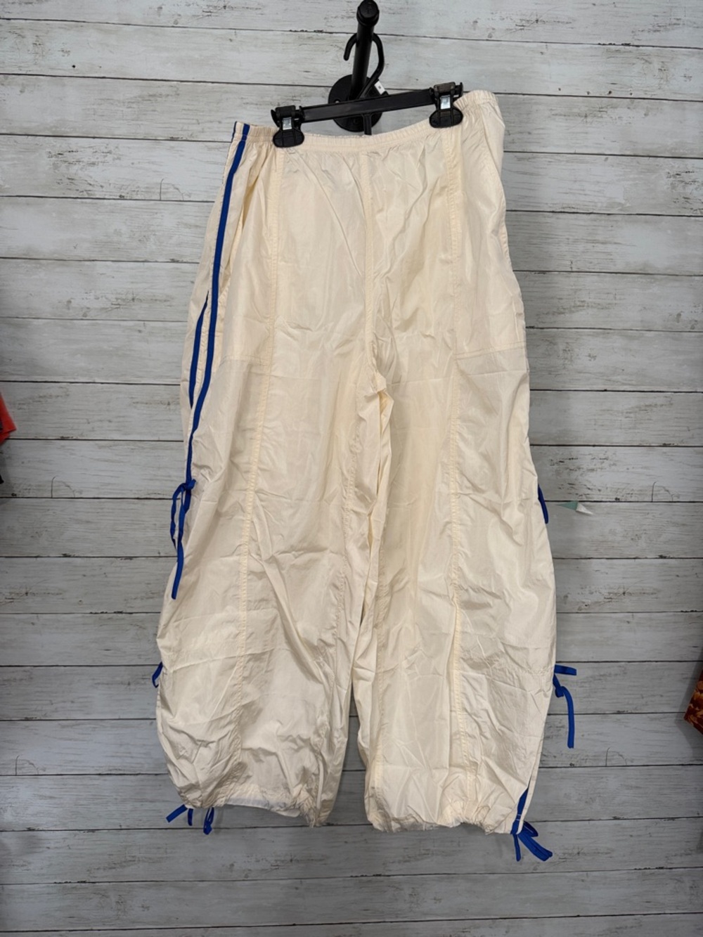 Cream Track Jogger Pants with Blue Trim
